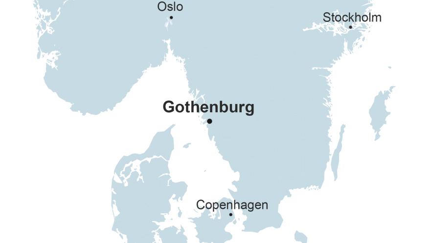 Illustration of Gothenburg's position in Scandinavia